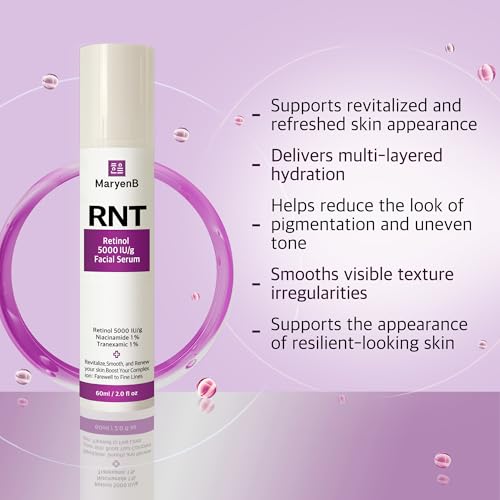 Retinol 5000IU, Niacinamide 1%, Tranexamic Acid 1% Face Serum ? Moisture Enhancing Essence with Hyaluronic Acid, Vitamin E, Gentle for Daily Skincare, 2 Fl Oz (60ml)
