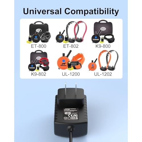 Training Collars Charger Compatible with Educator 800 and 1200 Series ET-800, ET-802, K9-800, K9-802, UL-1200, UL-1202, WF-1200, WF-1202 Training Collars.