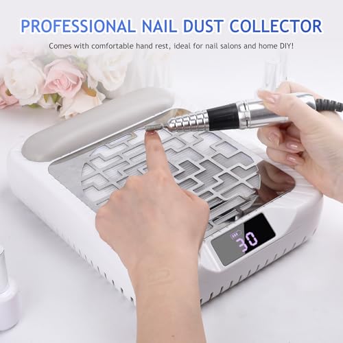 Rechargeable Nail Dust Collector, Professional Dust Collector Nail Tech with LED Display, Powerful Adjustable Nail Dust Cleaner Machine for Acrylic Nail Polishing & Salon use