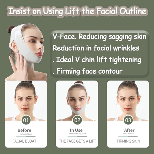Generic Face Lift Mask, Reusable Face Tape, 2024 New V-Wire Lift Mask, Double Chin Lift Bandage, V-Mask Sagging, Ice Silk Breathable Face Lift for Men and Women, Green, 6.45×1.18×4.72 Inch