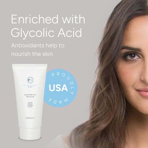 Rachel Moayer Luxe Porefection Daily Scrub, Triple Action Exfoliating Facial Cleanser with 12% Glycolic Acid, Fruit Enzymes & Quartz Micro-Polishers for Smooth Radiant Skin, Made in USA, 6 oz