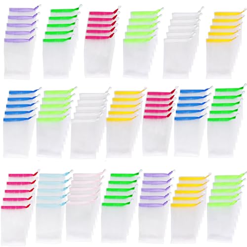 INVODA 100PCS Soap Net Bag 100 Pieces Double Layer Drawstring Mesh Soft Bath Soap Handmade Soap Net for Facial Body Exfoliation Cleaning Tool (Random Color)