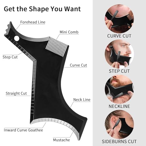 Beard Shaper for Men Beard Shaping Tools - Gifts for Men Beard Template Guide, Straight Edge Razor, 10 PCS Double Edge Blade, Barber Pencil, Beard Comb, Stainless Steel Scissor Mustache Lineup Tools