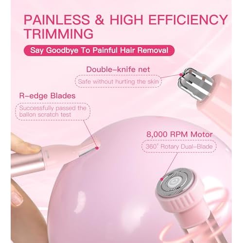 Nose Hair Trimmer for Women 3in1 Facial Hair Removal Trimmers- Rechargeable, Waterproof, Portable with Travel Bag- Trims Nose, Ear, Eyebrow, Peach-Fuzz, Lips, Chin Face Hair Remover (Rose Pink)