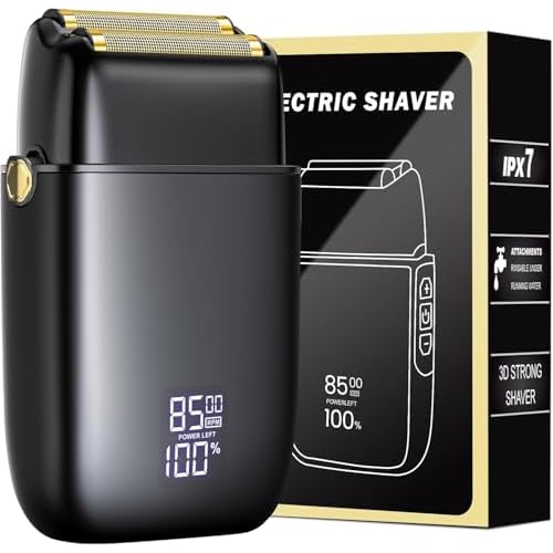 Electric Razor for Men Face, Electric Shavers for Men, Foil Shaver with 3 Adjustable Speeds, Rechargeable Waterproof Close Shave Trimmer with LED Display for Face/Beard/Head (Dark Black)