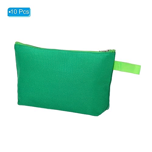 PATIKIL 10.2 x 5.5 Canvas Makeup Bags with Strap, 10 Pack Pencil Multipurpose Cosmetic Zipper Bag Case Travel Toiletry Storage Pouch Organizer for Home Office, Green
