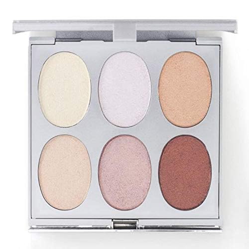 New Again by Jerome Alexander Highlighter Palette & Brush, 6 Buildable & Blendable Micronized Powder Highlighting & Contouring Shades (Cool Tones)