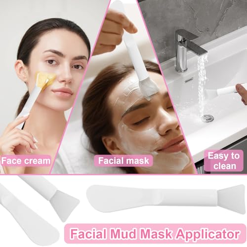 16 Pcs Esthetician Supplies 4 Large Stainless Steel Mixing Bowls 4 Facial Fan Brushes 4 Face Mask Applicator Brush 4 Facial Mask Scrapers (Silver)