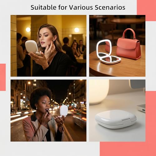 LED Travel Magnifying Makeup Mirror - 1X/10X Rechargeable 4-inch Magnifying Mirror with Light, 3-Level Dimmable, Compact Portable Mirror for Purses & Travel | Ideal Gift