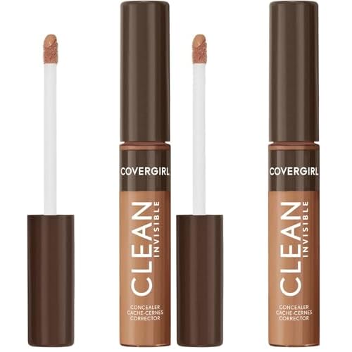 Covergirl Clean Invisible Concealer, Lightweight, Hydrating, Vegan Formula, Golden Caramel 180, 0.23oz (Pack of 2)
