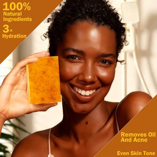 Lemon Turmeric Kojic Acid Soap Bar - Turmeric Soap with Vitamin C, Retinol, Collagen Moisturizing for Face, Body, Hands | Suits Dry Sensitive Skin (3 Bars)