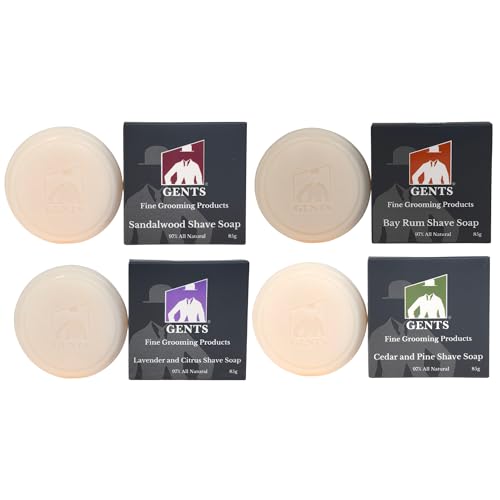GENTS Men¡¯s Shaving Soap Pack 97% All Natural Enriched With Shea Butter & Glycerin, Creates Rich Lather Form, 3 Oz Each Nourishes Skin Smooth Clean Shave Pack of 4 Different Scents