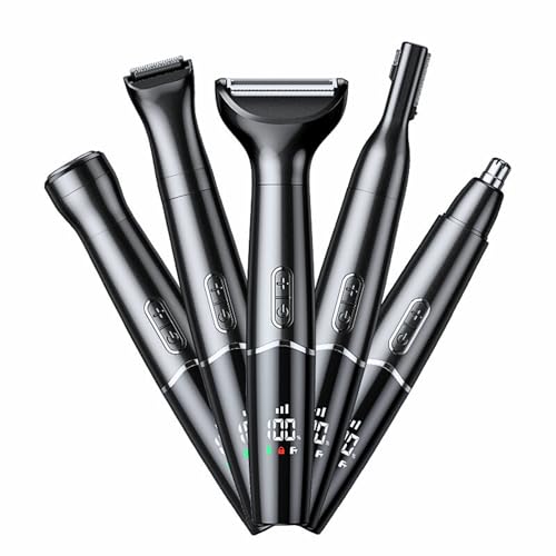 5-in-1 Rechargeable Nose & Ear Hair Trimmer - IPX7 Waterproof Dual Edge Grooming Kit for Men & Women, Perfect for Hair Removal of Nose, Eyebrows, Beard, Bikini, and Facial Hair (Black)