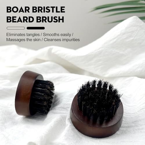 Men's Beard Brush, Small Round Wooden Handle, Sophisticated Boar Bristles