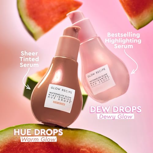 Glow Recipe Niacinamide Hue Drops Tinted Serum to Bronze, Brighten & Hydrate + Watermelon Facial Serum for Uneven Skin & Dark Spots (40ml/ea)