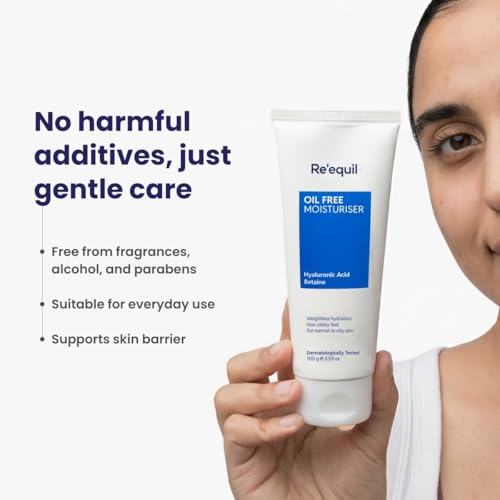 RE' EQUIL Oil Free Moisturiser Lightweight Moisturizer For Face Retains Essential Moisture Prevents Acne Breakouts Suitable For Normal, Oily Combination Skin 100G