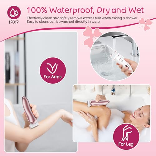 2-in-1 Bikini Trimmer for Women, Gifts for Women, Electric Shaver for Womens, Rechargeable Wet Dry Lady Hair Remover,IPX7 Waterproof, Razor for Legs(Rose Gold)