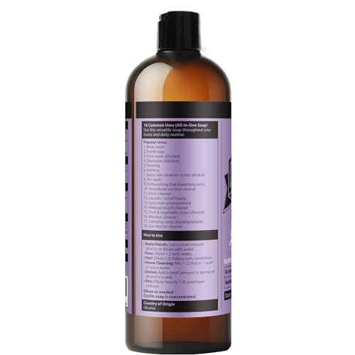 velona Pure Castile Soap - 16 Fl oz | Mild & Gentle | Face, Hand, Hair, Body Wash, Laundry | Lavender Essential Oil