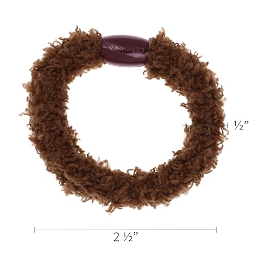 L. Erickson Brown and Purple Hair Ties for Women, Cozy Pony, 5 Pack, Stone, Extra Thick No-Crease Bands with Strong Hold and Damage-Free Design, Soft Fuzzy Ponytail Holders for All Hair Types
