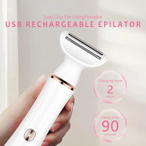 4-in-1Women's Electric Shaver?Bikini Trimmer for Women?Painless Electric Razor for Pubic Hair, Face, Legs, Underarms?Portable Cordless Shaver