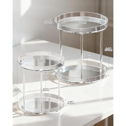 Lolalet 360 Degree Rotating Acrylic Perfume Organizer Stand, 2 Tiers Clear Perfumes Holder Display Rack, Makeup Skincare Organization for Vanity Bathroom Countertop -Large, Clear