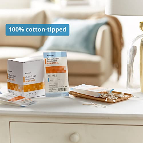 McKesson Cotton-Tipped Applicator Swabstick, Non-Sterile, Wood Shaft, 3 in, 100 Count, 10 Packs, 1000 Total