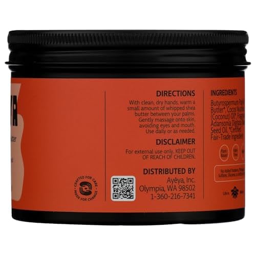 AY?YA Whipped Shea Body Butter ? Honor ? Cedarwood, and Baobab ? Rejuvenating Vegan Body Cream for Mature, Textured, or Dry Skin ? Fair-Trade Shea Butter and Coconut Oil ? 5 oz