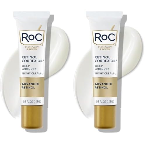 RoC Retinol Correxion Deep Wrinkle Anti-Aging Night Cream,Daily Face Moisturizer with Shea Butter,Glycolic Acid and Squalane,Skin Care Treatment,Mini 0.5 Ounces (Packaging May Vary),(Pack of 2)
