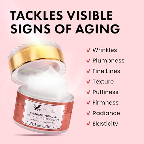 Eclat Skincare Retinol Night Cream + Hyaluronic Acid Cream Set - Retinol Moisturizer with Hyaluronic Acid + Ceramide & Vitamin B5 Hydrating Cream ? Anti Aging, Firming & Deep Moisture Duo 50 ml each