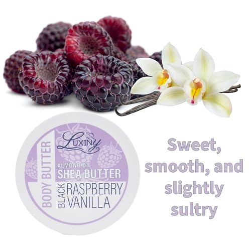 Luxiny Whipped Body Butter for Women & Men ? Non-Greasy, Plant-Based Moisturizer with Shea Butter & Essential Oils ? Hydrates, Softens & Nourishes Dry Skin (8 oz, Black Raspberry Vanilla)