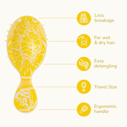 Wet Brush Mini Detangler Hair Brush, Lemon (Tutti Fruitti), Detangling Travel Hairbrush, Ultra-Soft IntelliFlex Bristles Glide Through Tangles with Ease, Pain-Free, All Hair Types, Limited Edition