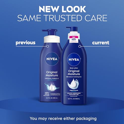 NIVEA Original Moisture Body Lotion with Vitamin E,48-Hour Body Moisturizer for Normal to Dry Skin,16.9 Fl Oz Pump Bottle,(Pack of 2)