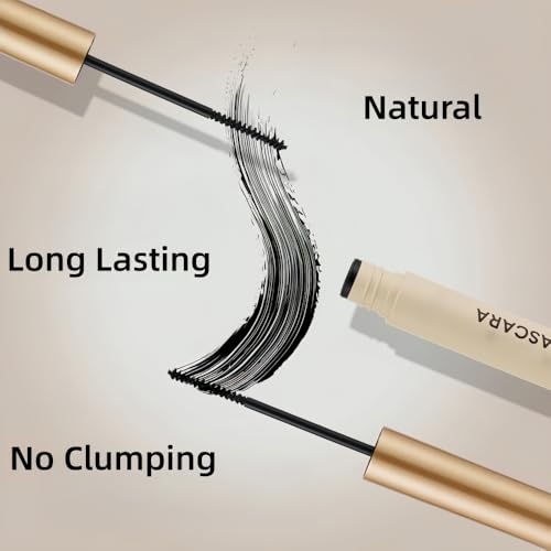 Waterproof Black Mascara with Small Brush for Lower/Fine Lashes/Sparse Eyelashes, No Clumping, Smudge-Proof, No Flaking, Natural