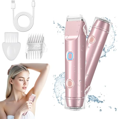 2 in 1 Women's Electric Shaver & Body Hair Trimmer - Waterproof Bikini/Intimate Shaver for Face, Armpits, Arms, Nose - Cordless Wet/Dry Use
