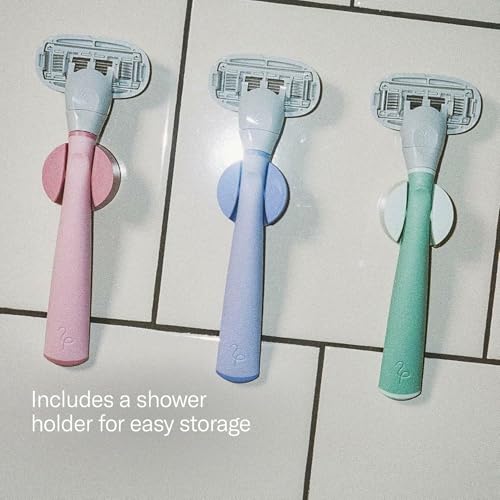 Flamingo Shaving Razor Set for Women - Original Razor Handle, 4 Blade Refills, and Shower Holder - Sage