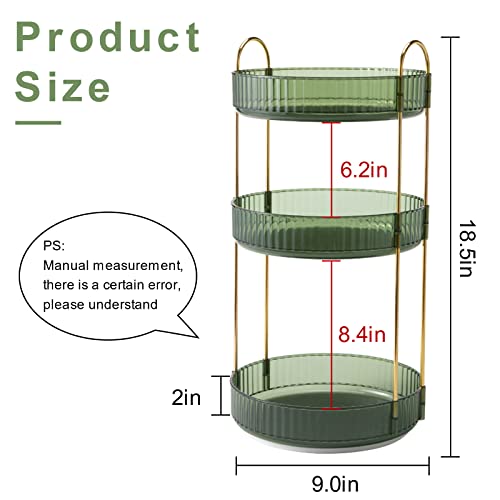 360¡Æ Rotating Makeup Organizer, Bathroom Make Up Spinning Holder Rack, Large Capacity Cosmetics Storage Vanity Shelf Countertop, Fits Cosmetics, Perfume, Skincare(3 Tiers, Green)