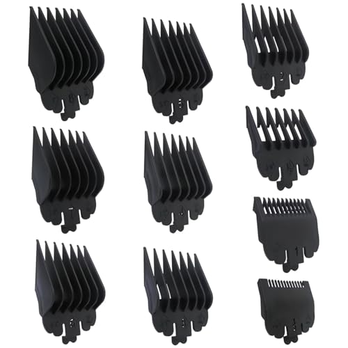 10 Pack in Lot Clipper Guards Set Replacement Fits for Limural K11S/ Novah HCL-001/ Surker K7S/K9C/K9S - 1/16" to 1", Black