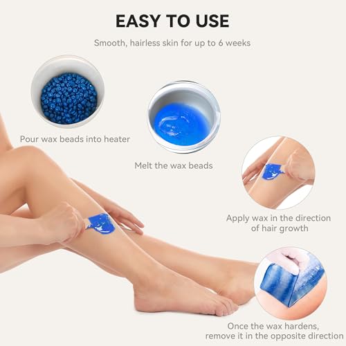 Large Waxing Kit with 4 Bags of Wax Beads 2 Silicone Bowl 40 Sticks 10 Nose Sticks, Wax Warmer Double Pot for Women Men Salon Home Hair Removal