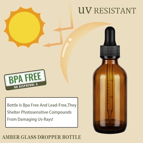 24 Pack, 2oz Glass Dropper Bottle, Preety Texture Tincture Bottles with Precise Scales Eye Droppe, for All Kinds Of Mixed Liquids,Leak-Proof Design for Easy Travel (Amber)