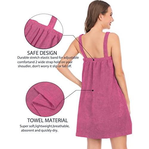 Rubehoow Robe Women's Towel Wrap Bathrobe with Adjustable Velcro Closure with Pockets & Facial Hairband