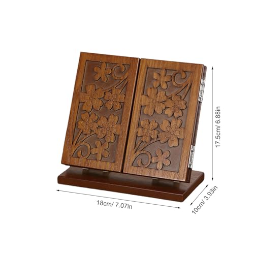 VALICLUD Wood Carve Pattern Folding Three-Sided Makeup Mirror with Stable Base 7.08X6.88X3.93 Inch Desktop Vanity Mirror for Home Use