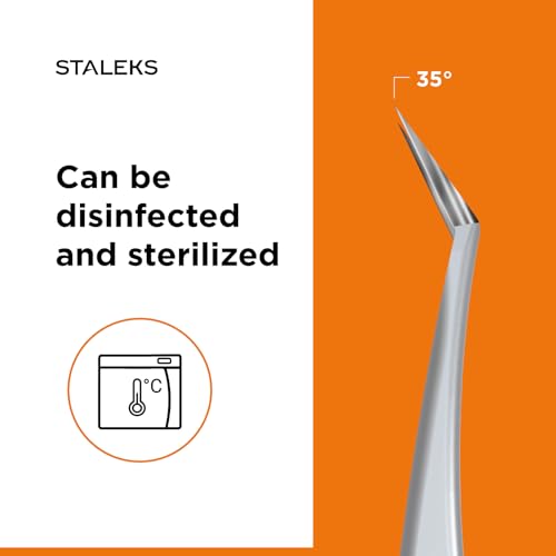 STALEKS PRO Expert 41 Type 9 Professional Eyelash Tweezers (L-Shaped 35¡Æ) ? Stainless Steel for Mega-Volume 2D-8D Lash Extensions & Long Working Edges