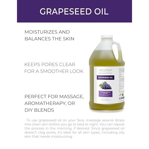 velona Grapeseed Oil 1 Gallon / 128 Fl Oz | 100% Pure and Natural Carrier Oil | Refined | Skin, Face, Body, Hair Care | Use Today - Enjoy Results