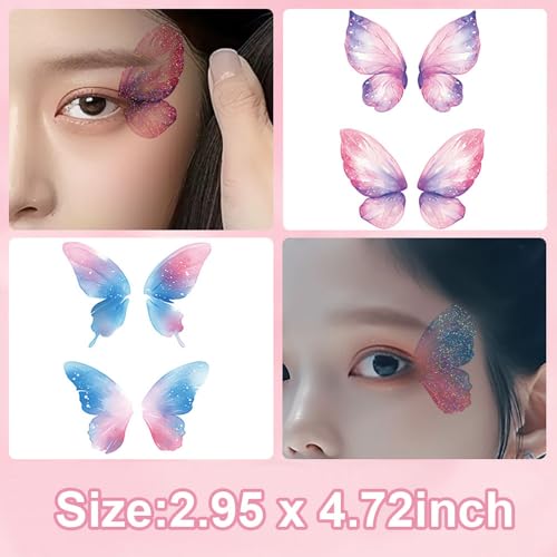 10sheets Glitter Butterfly Makeup Tattoo For Women Girls Butterfly Wings Eye Temporary Stickers Waterproof Fake Face Butterflies Tattoos Accessories For Halloween Festival Party Eye Decor