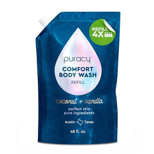 Puracy Body Wash - Natural Body Wash for Women, Men, Kids - Pure Plant Ingredients, Moisturizing Shower Gel, Body Soap for Dry Sensitive Skin, Gently Scented (Coconut Vanilla, 48 oz/1420 ml Refill)