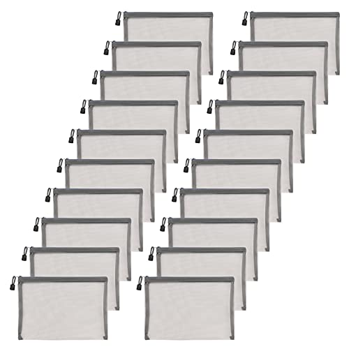 20 Pieces Mesh Makeup Cosmetic Bag Mesh Zipper Pouch Pencil Pouch, 9.5 x 7.1 inches (Gray)