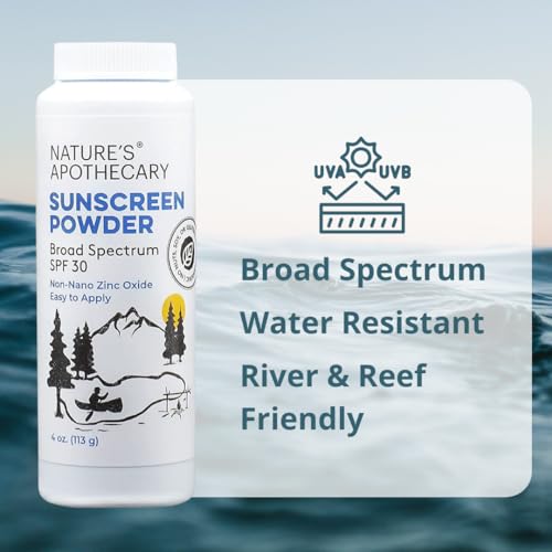 All-Natural, Benzene Free, Non Nano Zinc Oxide Sunscreen Powder SPF 30 - Water & Sweat Resistant, Reef & River Friendly, Hypoallergenic, Biodegradable, Made in USA by Nature's Apothecary