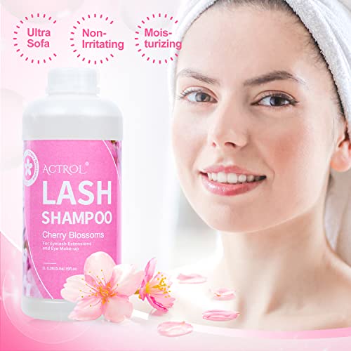 Eyelash Extension Cleanser Cherry Blossom 1L Natural Lash Extension Shampoo Professional Eyelid Foaming Cleanser Paraben & Sulfate Free Non-lrritating with Salon and Home Care