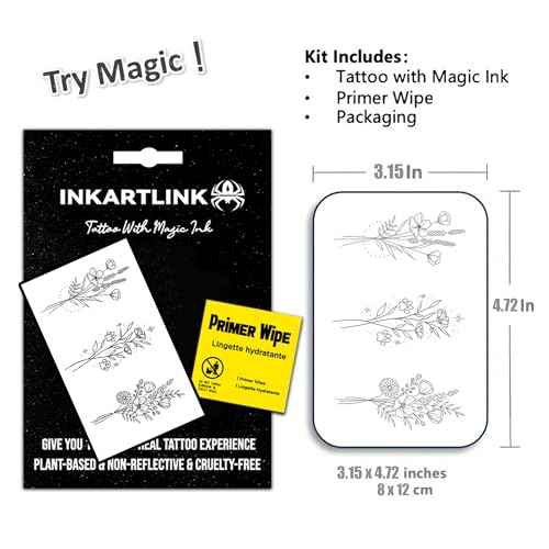 INKARTLINK Women's Semi-Permanent Floral Temporary Tattoos - Adult Art Design, Cruelty-Free, Waterproof, Non-Reflective (3 Sketch Flowers)