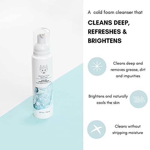 Snow Fox Skin Care Cooling Foam Cleanser ? SLS-Free Face Wash with Organic Aloe Vera & Peppermint Water ? Gentle, Non-Drying Formula for Oily, Combination & Sensitive Skin ? 5oz